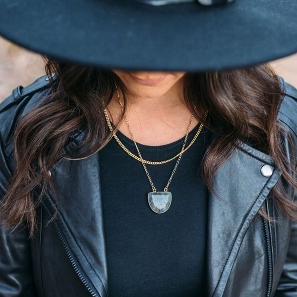 Labradorite Crescent 22K Gold Boho Necklace - Picture 2 of 10